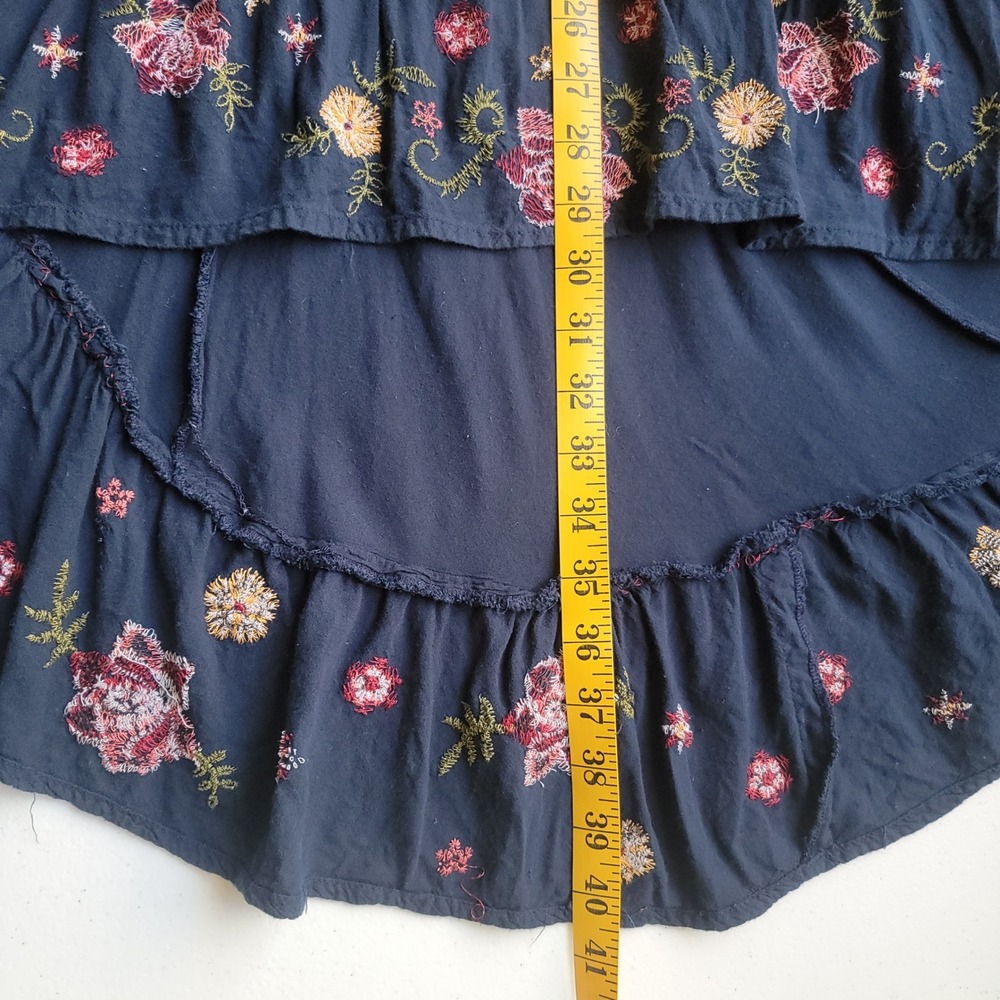Feathers High-Low Dress Women 1X Navy Blue Floral Embroidered Boho Off-Shoulder - Picture 4 of 8